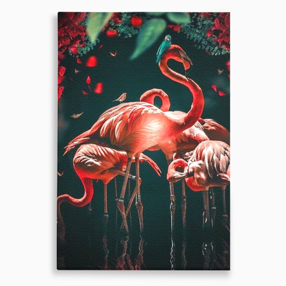 Tablou canvas cu tablou canvas cu flamingo roz, fara rama, pe sasiu de lemn